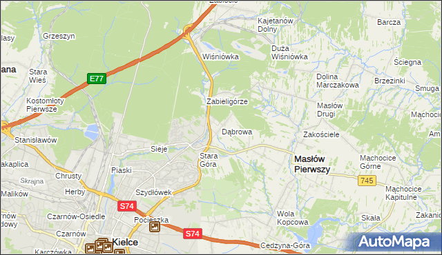 mapa Dąbrowa gmina Masłów, Dąbrowa gmina Masłów na mapie Targeo