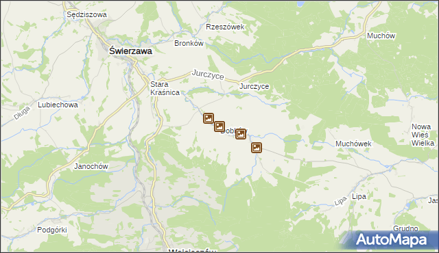 mapa Dobków gmina Świerzawa, Dobków gmina Świerzawa na mapie Targeo