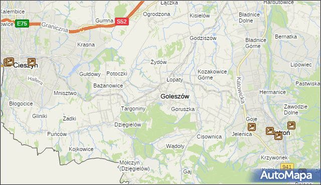 mapa Goleszów powiat cieszyński, Goleszów powiat cieszyński na mapie Targeo