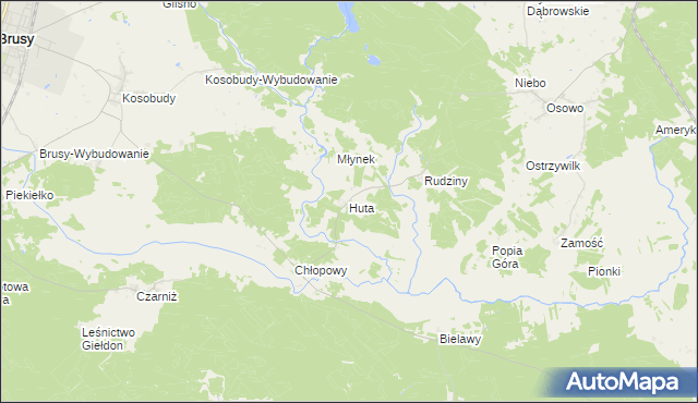 mapa Huta gmina Brusy, Huta gmina Brusy na mapie Targeo