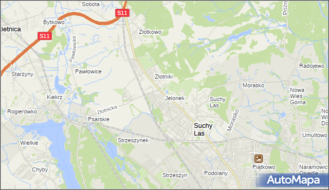 mapa Jelonek gmina Suchy Las, Jelonek gmina Suchy Las na mapie Targeo