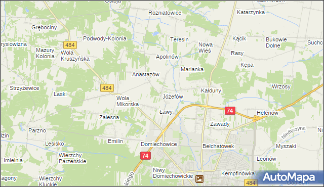 mapa Józefów gmina Bełchatów, Józefów gmina Bełchatów na mapie Targeo