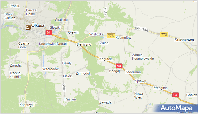 mapa Kogutek gmina Olkusz, Kogutek gmina Olkusz na mapie Targeo