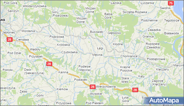 mapa Męcina, Męcina na mapie Targeo