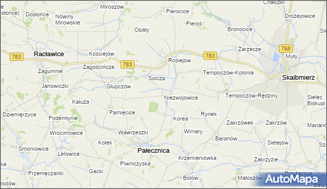 mapa Niezwojowice, Niezwojowice na mapie Targeo