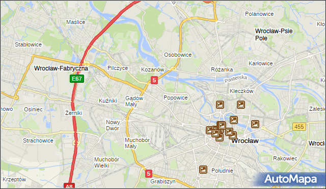 mapa Popowice gmina Wrocław, Popowice gmina Wrocław na mapie Targeo