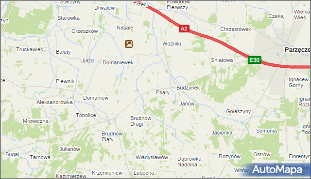 mapa Psary gmina Dalików, Psary gmina Dalików na mapie Targeo