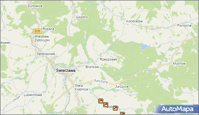 mapa Rzeszówek gmina Świerzawa, Rzeszówek gmina Świerzawa na mapie Targeo