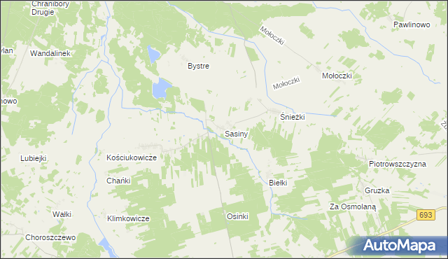 mapa Sasiny gmina Boćki, Sasiny gmina Boćki na mapie Targeo
