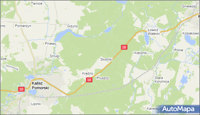 mapa Skotniki gmina Kalisz Pomorski, Skotniki gmina Kalisz Pomorski na mapie Targeo