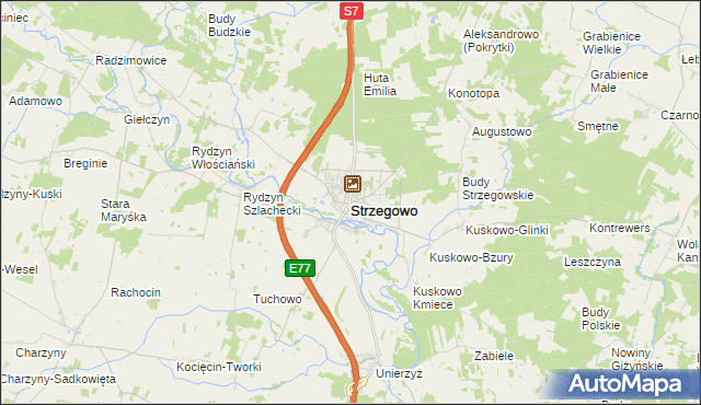 mapa Strzegowo powiat mławski, Strzegowo powiat mławski na mapie Targeo