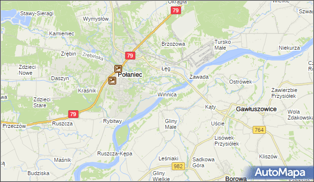 mapa Winnica gmina Połaniec, Winnica gmina Połaniec na mapie Targeo