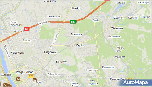 mapa Ząbki powiat wołomiński, Ząbki powiat wołomiński na mapie Targeo