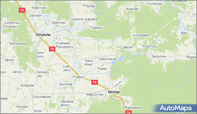 mapa Zaborowice gmina Mniów, Zaborowice gmina Mniów na mapie Targeo