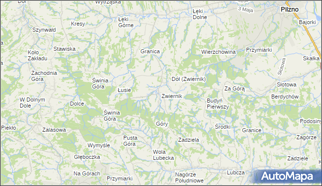 mapa Zwiernik gmina Pilzno, Zwiernik gmina Pilzno na mapie Targeo