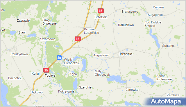 mapa Augustowo gmina Brzozie, Augustowo gmina Brzozie na mapie Targeo