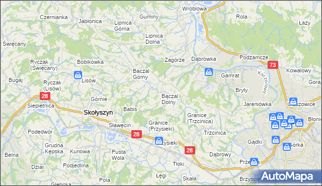 mapa Bączal Dolny, Bączal Dolny na mapie Targeo