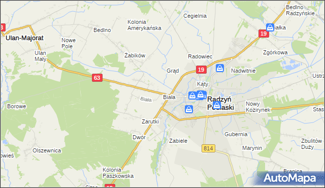 mapa Biała gmina Radzyń Podlaski, Biała gmina Radzyń Podlaski na mapie Targeo