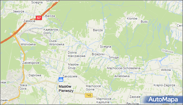 mapa Brzezinki gmina Masłów, Brzezinki gmina Masłów na mapie Targeo