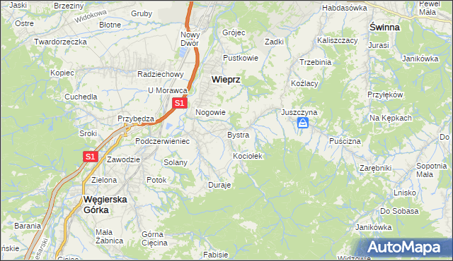 mapa Bystra gmina Radziechowy-Wieprz, Bystra gmina Radziechowy-Wieprz na mapie Targeo