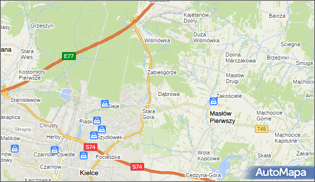 mapa Dąbrowa gmina Masłów, Dąbrowa gmina Masłów na mapie Targeo