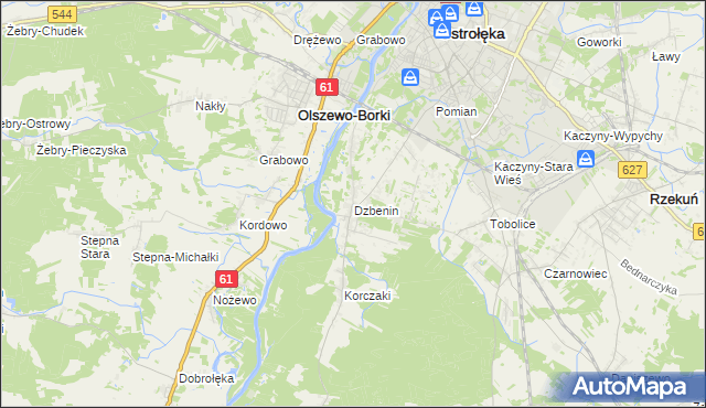 mapa Dzbenin gmina Rzekuń, Dzbenin gmina Rzekuń na mapie Targeo