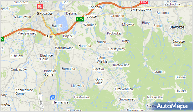 mapa Górki Wielkie, Górki Wielkie na mapie Targeo