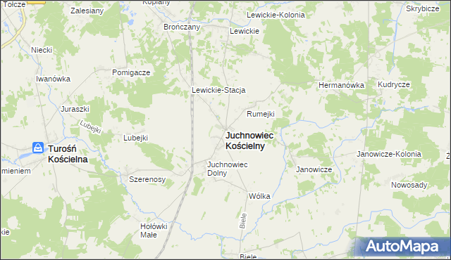 mapa Juchnowiec Kościelny, Juchnowiec Kościelny na mapie Targeo