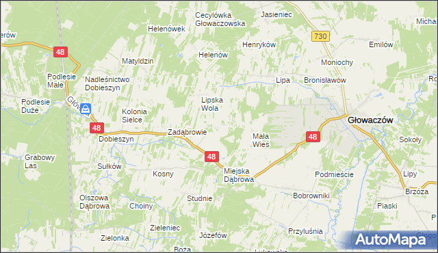 mapa Klementynów gmina Głowaczów, Klementynów gmina Głowaczów na mapie Targeo