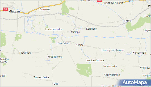 mapa Kotlice gmina Miączyn, Kotlice gmina Miączyn na mapie Targeo