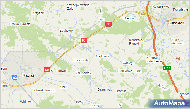 mapa Krajkowo gmina Raciąż, Krajkowo gmina Raciąż na mapie Targeo