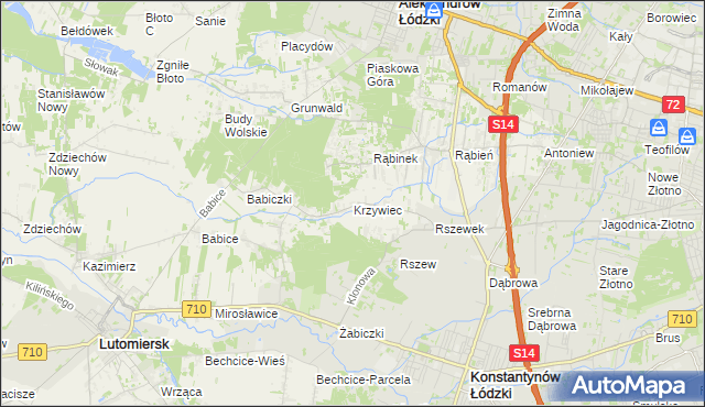 mapa Krzywiec gmina Aleksandrów Łódzki, Krzywiec gmina Aleksandrów Łódzki na mapie Targeo