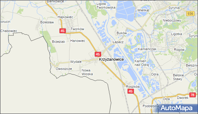 mapa Krzyżanowice powiat raciborski, Krzyżanowice powiat raciborski na mapie Targeo