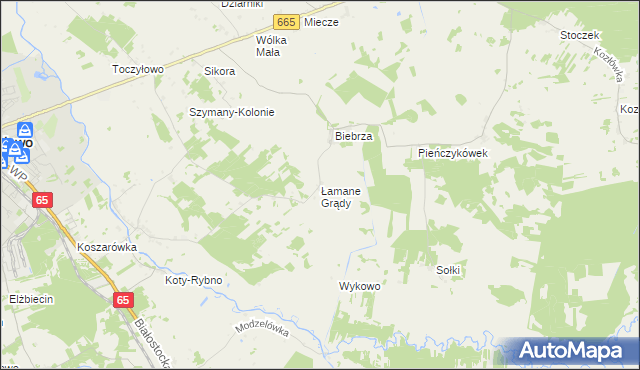 mapa Łamane Grądy, Łamane Grądy na mapie Targeo