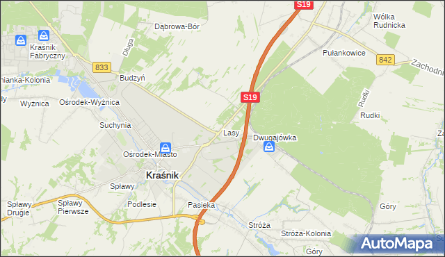 mapa Lasy gmina Kraśnik, Lasy gmina Kraśnik na mapie Targeo