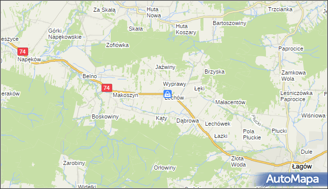 mapa Lechów gmina Bieliny, Lechów gmina Bieliny na mapie Targeo