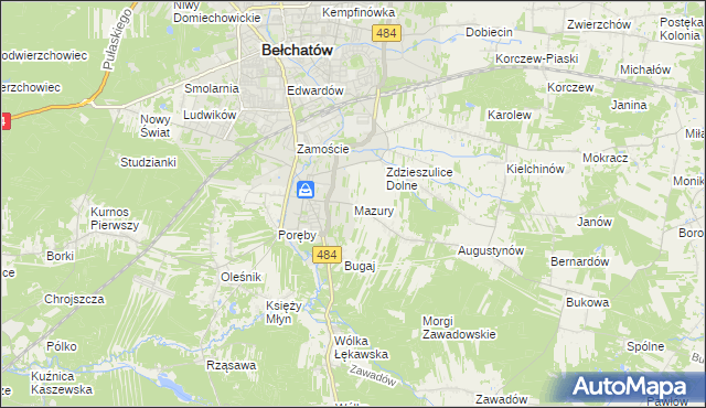 mapa Mazury gmina Bełchatów, Mazury gmina Bełchatów na mapie Targeo