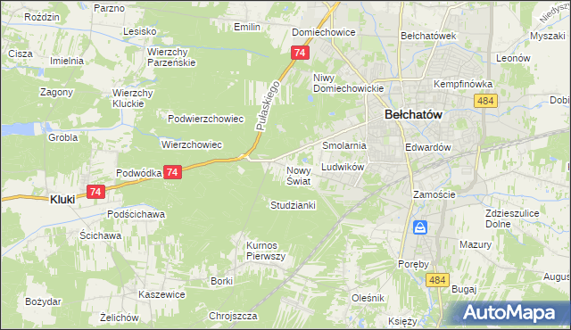 mapa Nowy Świat gmina Bełchatów, Nowy Świat gmina Bełchatów na mapie Targeo