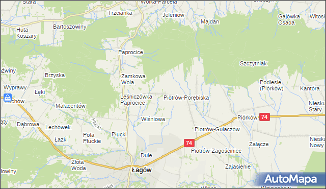 mapa Piotrów-Porębiska, Piotrów-Porębiska na mapie Targeo