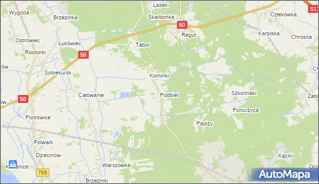 mapa Podbiel gmina Celestynów, Podbiel gmina Celestynów na mapie Targeo