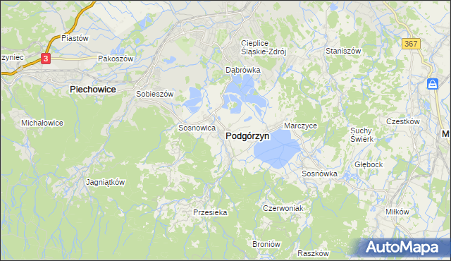 mapa Podgórzyn powiat jeleniogórski, Podgórzyn powiat jeleniogórski na mapie Targeo