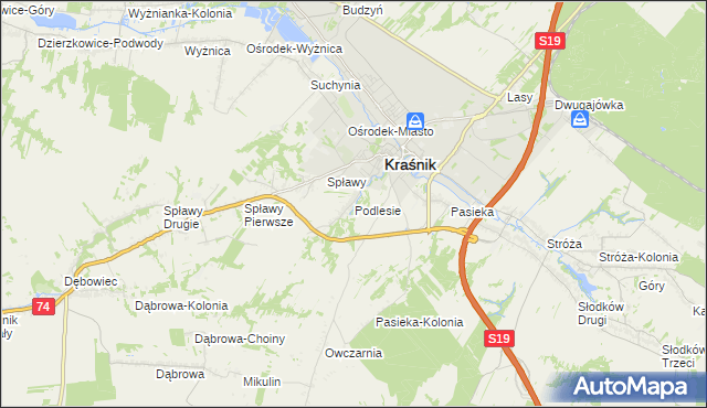 mapa Podlesie gmina Kraśnik, Podlesie gmina Kraśnik na mapie Targeo