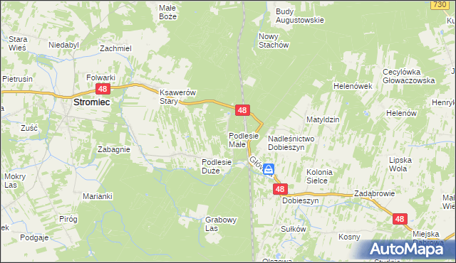 mapa Podlesie Małe gmina Stromiec, Podlesie Małe gmina Stromiec na mapie Targeo