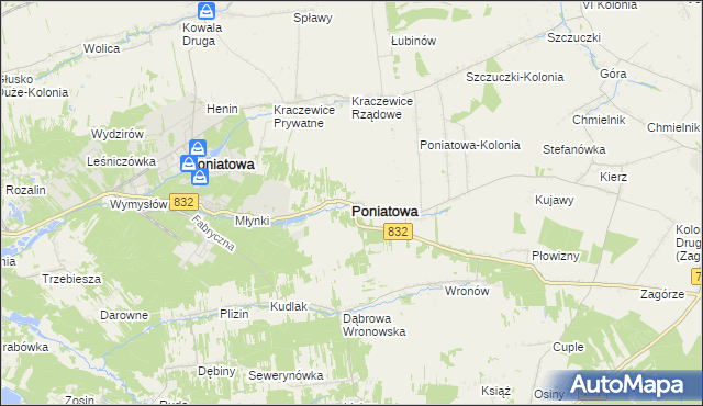 mapa Poniatowa powiat opolski, Poniatowa powiat opolski na mapie Targeo