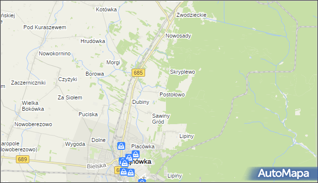 mapa Postołowo gmina Hajnówka, Postołowo gmina Hajnówka na mapie Targeo