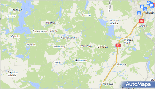 mapa Przemkowo gmina Miastko, Przemkowo gmina Miastko na mapie Targeo