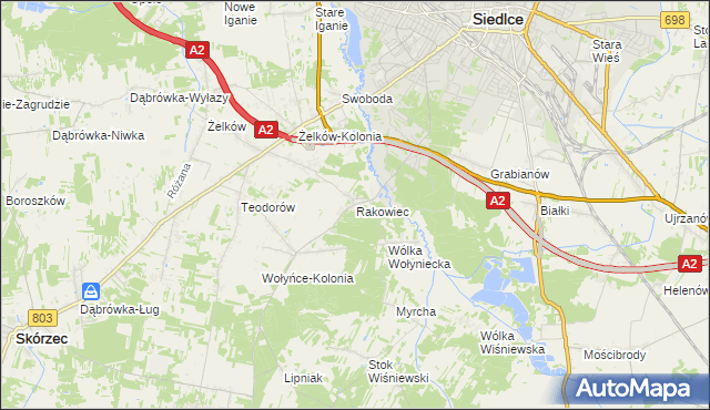 mapa Rakowiec gmina Siedlce, Rakowiec gmina Siedlce na mapie Targeo