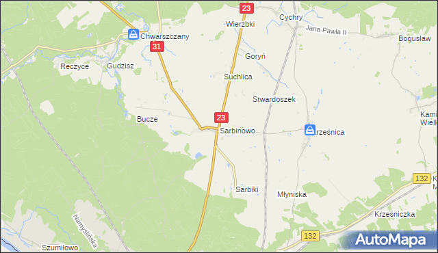 mapa Sarbinowo gmina Dębno, Sarbinowo gmina Dębno na mapie Targeo
