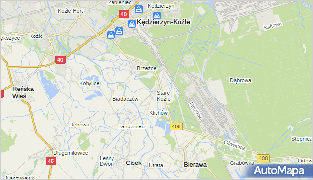 mapa Stare Koźle, Stare Koźle na mapie Targeo