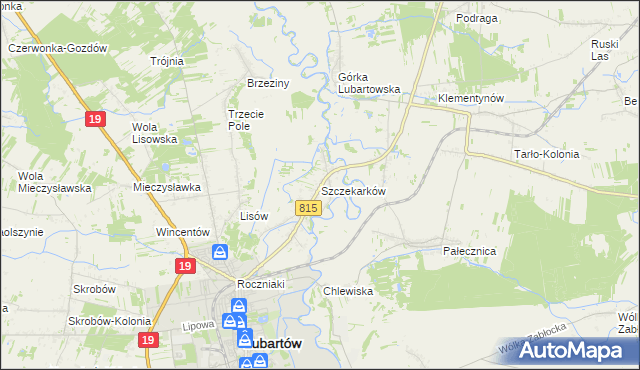 mapa Szczekarków gmina Lubartów, Szczekarków gmina Lubartów na mapie Targeo